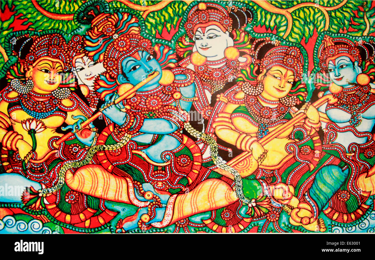 Pittura murale raffigurante Rasa leela o rasa lila , chiamato anche la danza del divino amore Foto Stock
