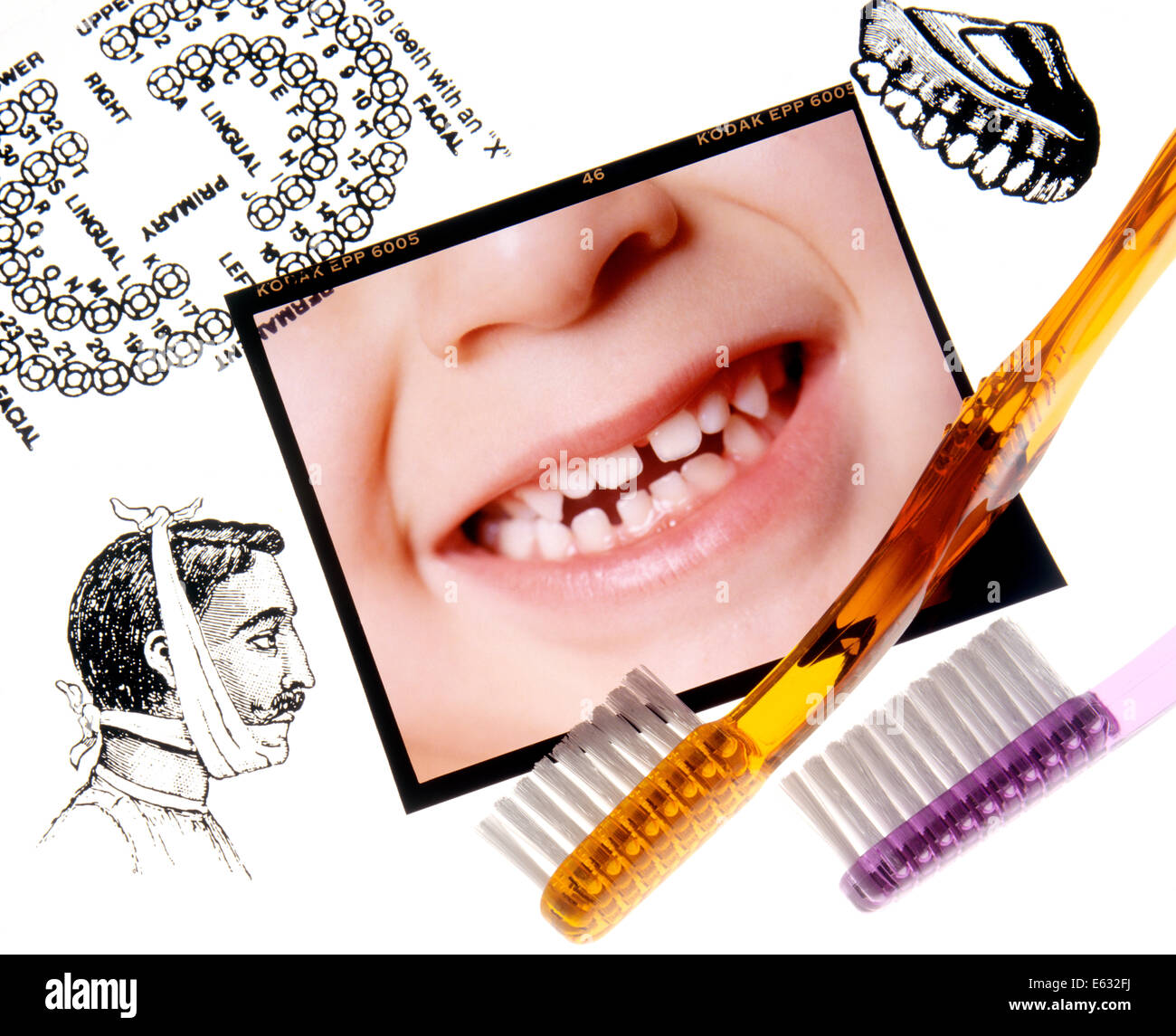 Igiene dentale ancora la vita di spazzolini da denti DENTAL illustrazioni e foto del bambino i denti Foto Stock