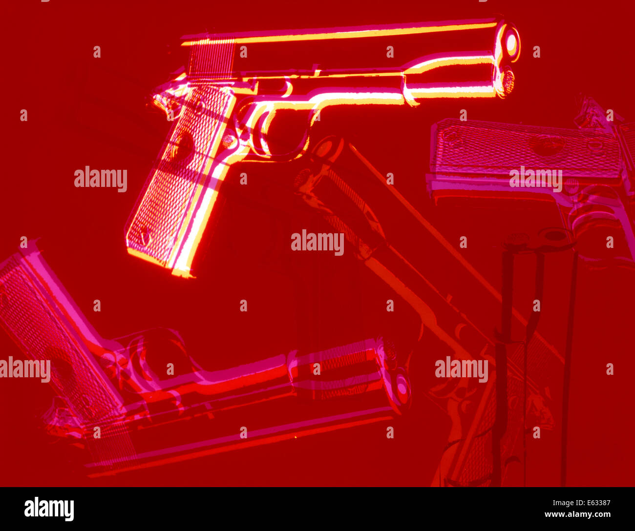 Schema grafico modello 1911 .45 calibro pistola automatica pistola contorni silhouette Foto Stock