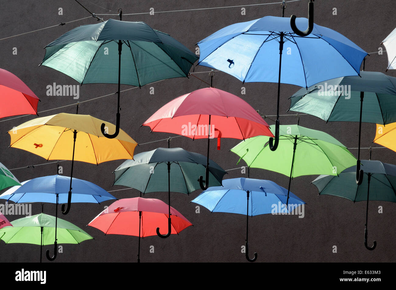 Molti ombrelloni in diversi colori, Vejle, Danimarca Foto Stock