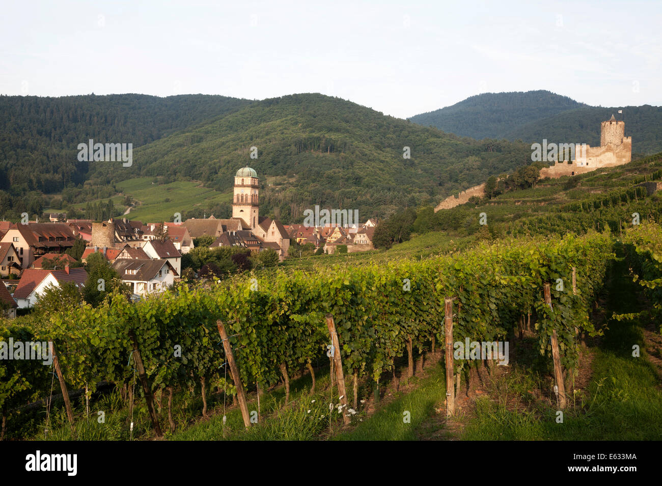 Townscape nella luce del mattino, Kaysersberg, Haut-Rhin, Alsazia, Alsazia strada del vino, Francia Foto Stock