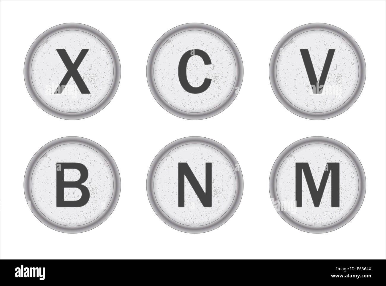 La macchina da scrivere i tasti X C V B N M su uno sfondo bianco Foto Stock