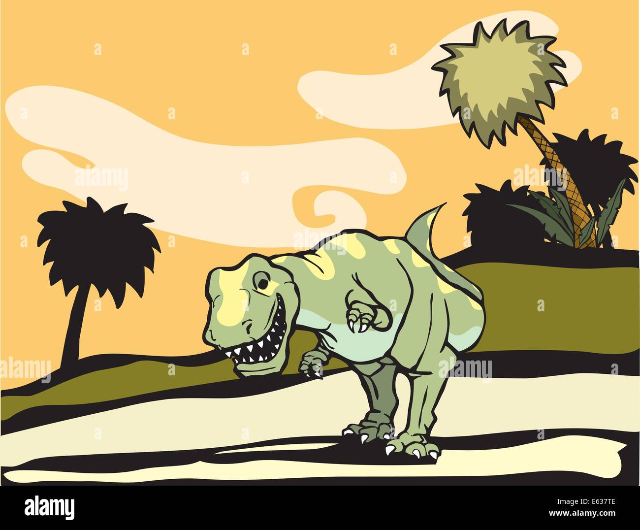 Il dinosauro Tirannosauro Rex a caccia di prede. Illustrazione Vettoriale