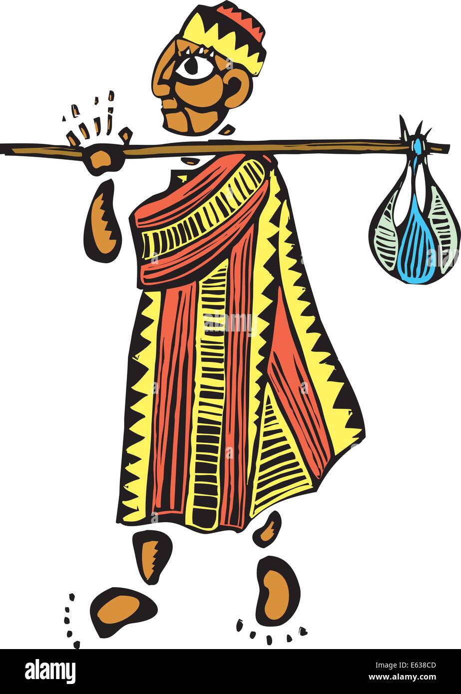 L'uomo africano in abiti colorati in viaggio. Illustrazione Vettoriale