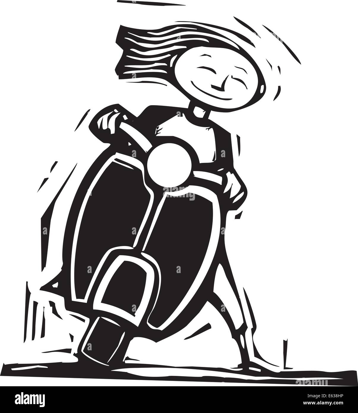 Ragazza su uno scooter inclinato verso il lato Illustrazione Vettoriale