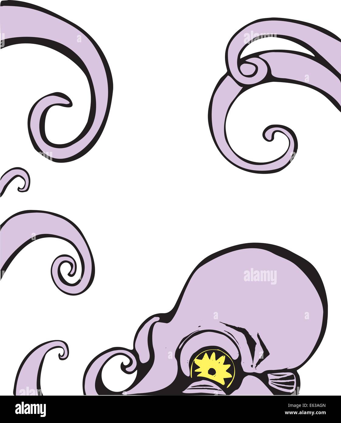 Viola onde octopus i suoi otto braccia nel profondo del mare. Illustrazione Vettoriale