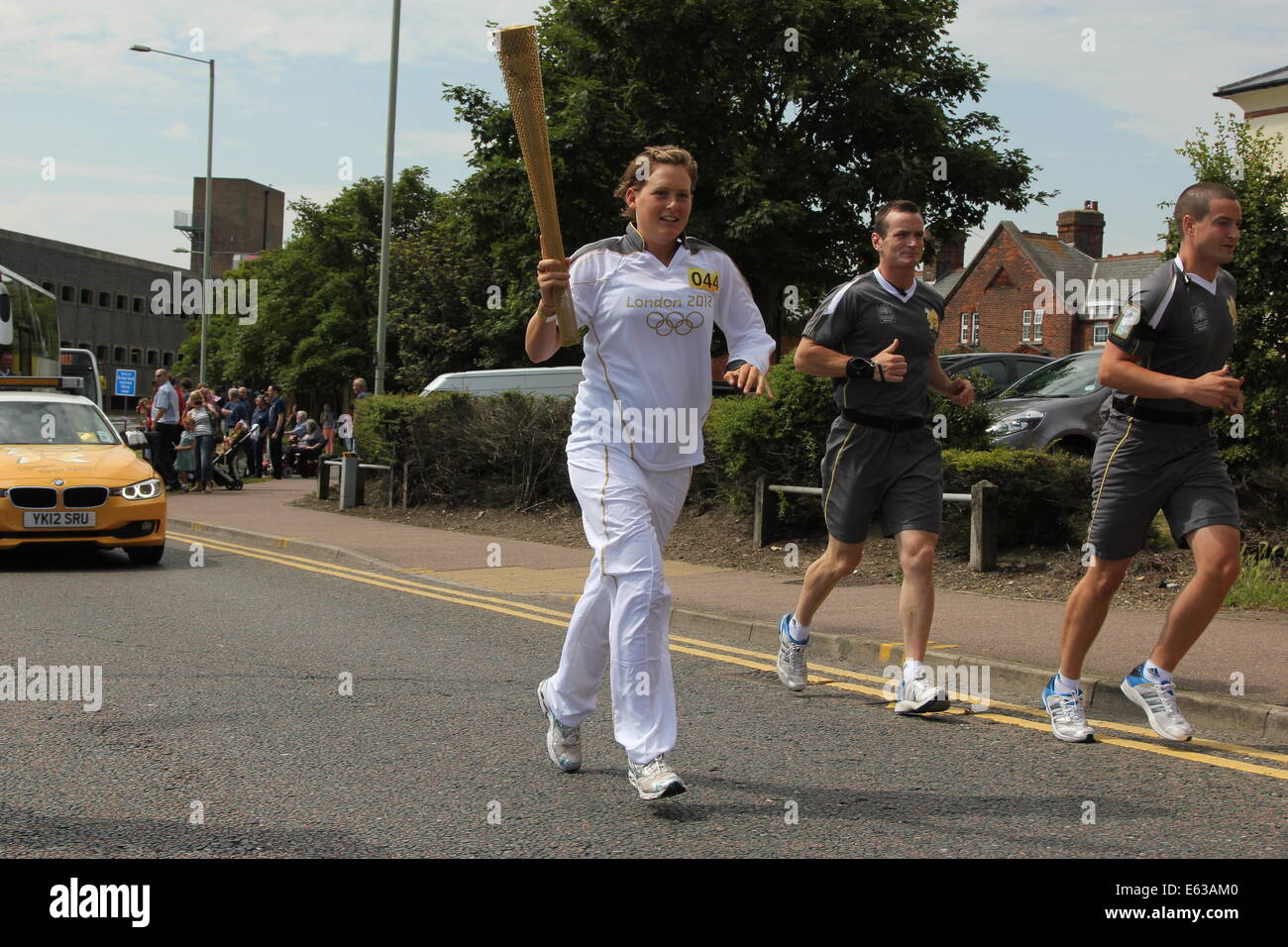 Lowestoft, Suffolk, fiamma olimpica relè, Inghilterra. Foto Stock