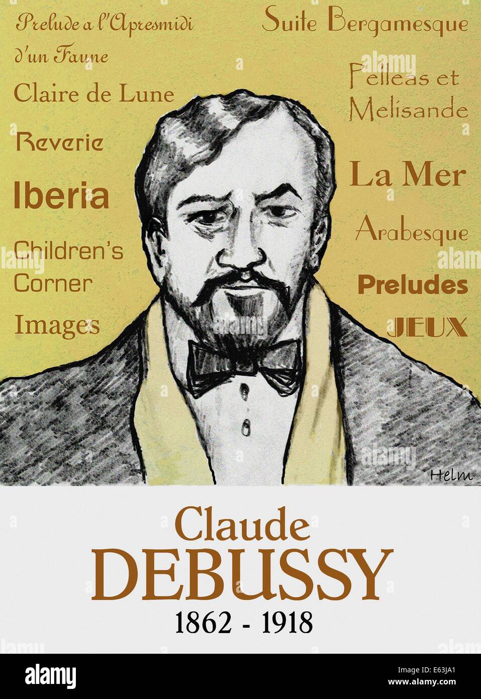 Claude Debussy illustrazione, il compositore francese. 1862 - 1918 Foto Stock