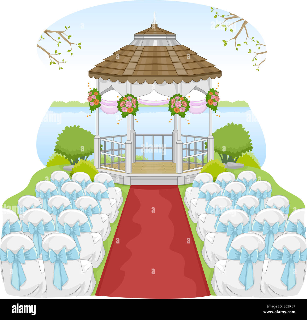 Illustrazione di un matrimonio giardino dotate di un Gazebo Foto Stock