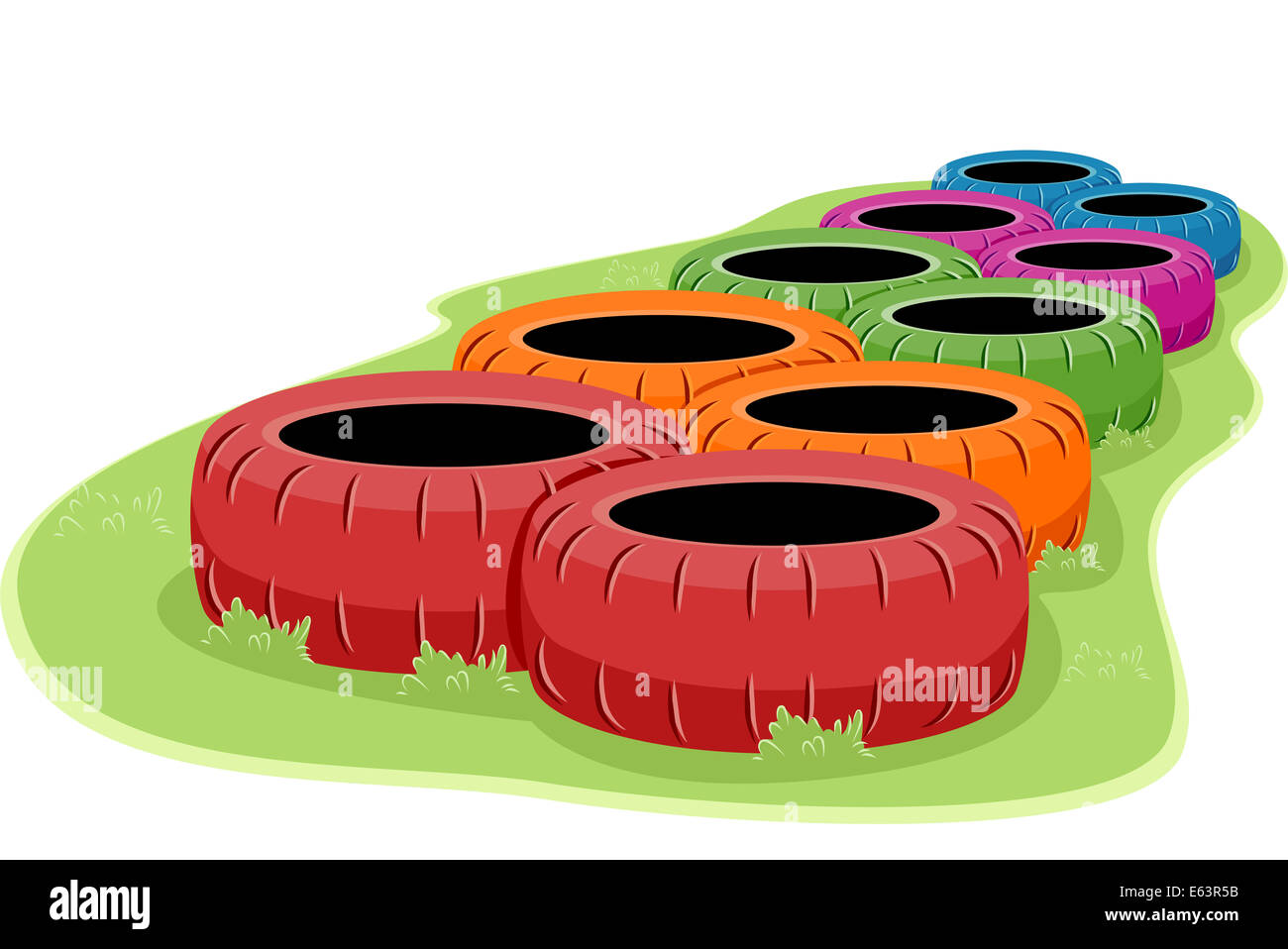 Illustrazione di un set di pneumatici in una corsa a ostacoli Foto Stock