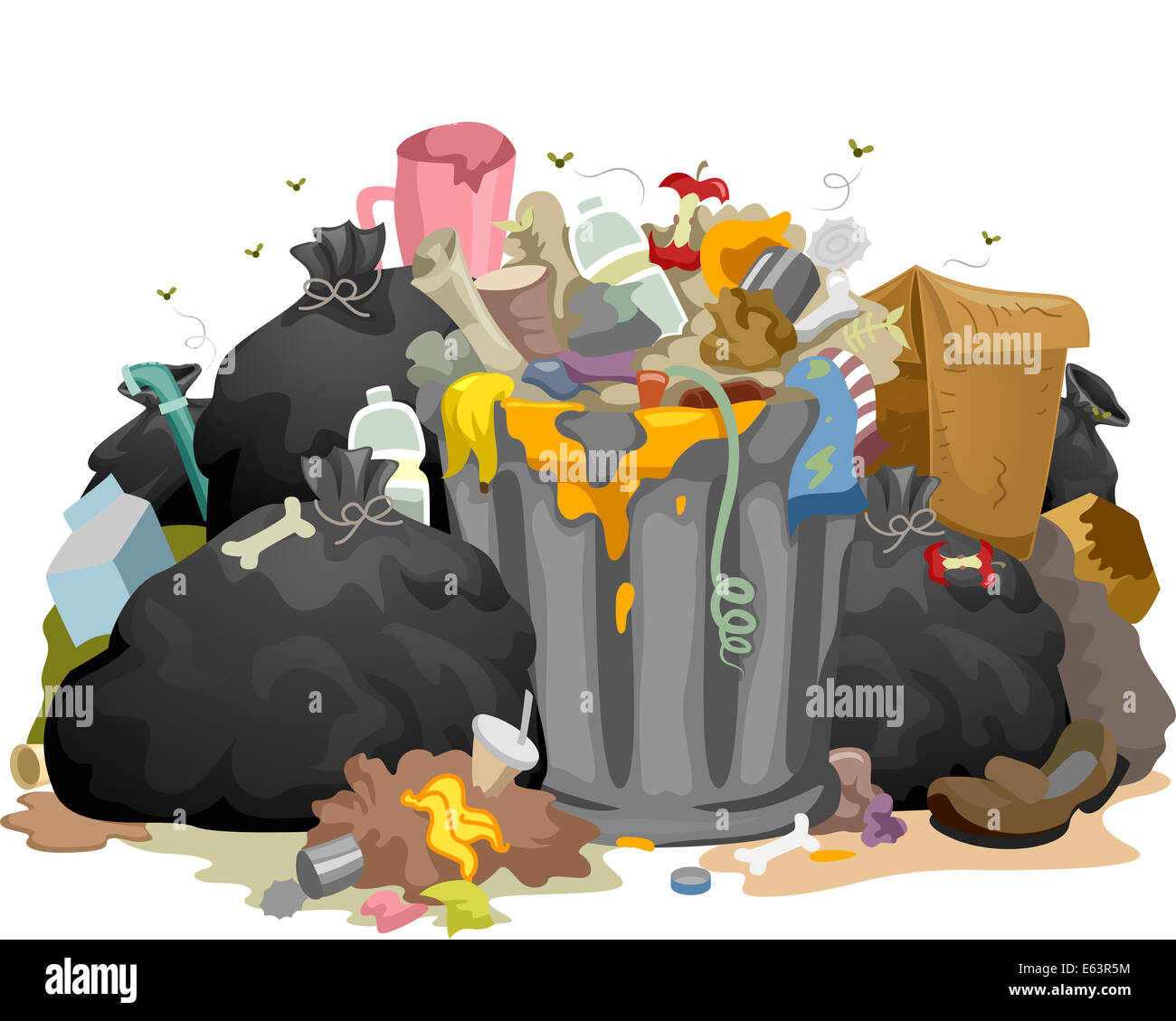 Illustrazione di un mucchio di decadere Garbage lasciato intorno Foto Stock