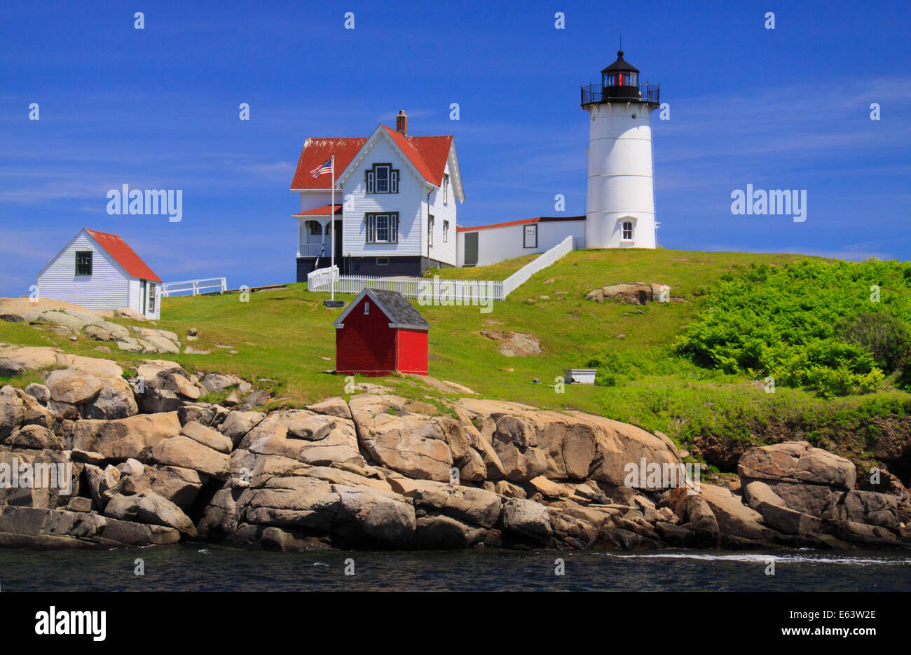 Cape Neddick faro, Nubble Luce, York Beach, Maine, Stati Uniti d'America Foto Stock