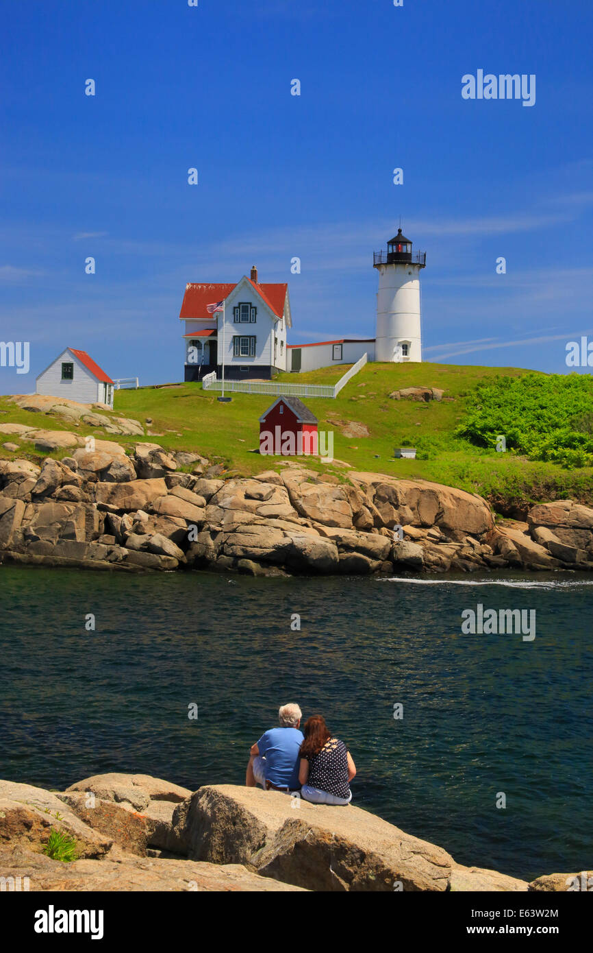 Cape Neddick faro, Nubble Luce, York Beach, Maine, Stati Uniti d'America Foto Stock