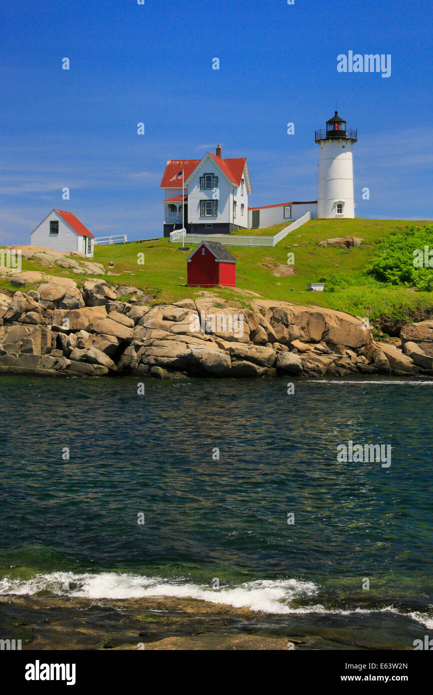 Cape Neddick faro, Nubble Luce, York Beach, Maine, Stati Uniti d'America Foto Stock