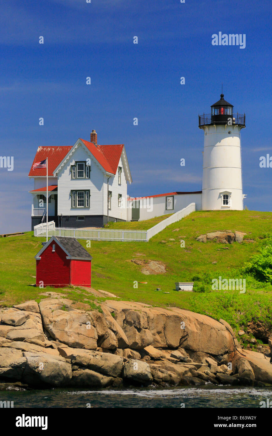 Cape Neddick faro, Nubble Luce, York Beach, Maine, Stati Uniti d'America Foto Stock