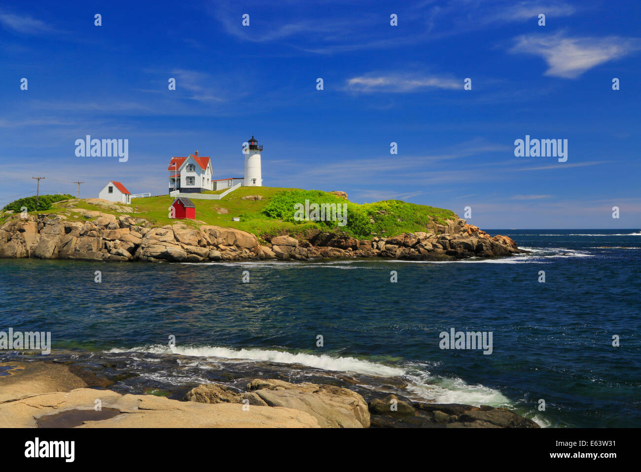 Cape Neddick faro, Nubble Luce, York Beach, Maine, Stati Uniti d'America Foto Stock