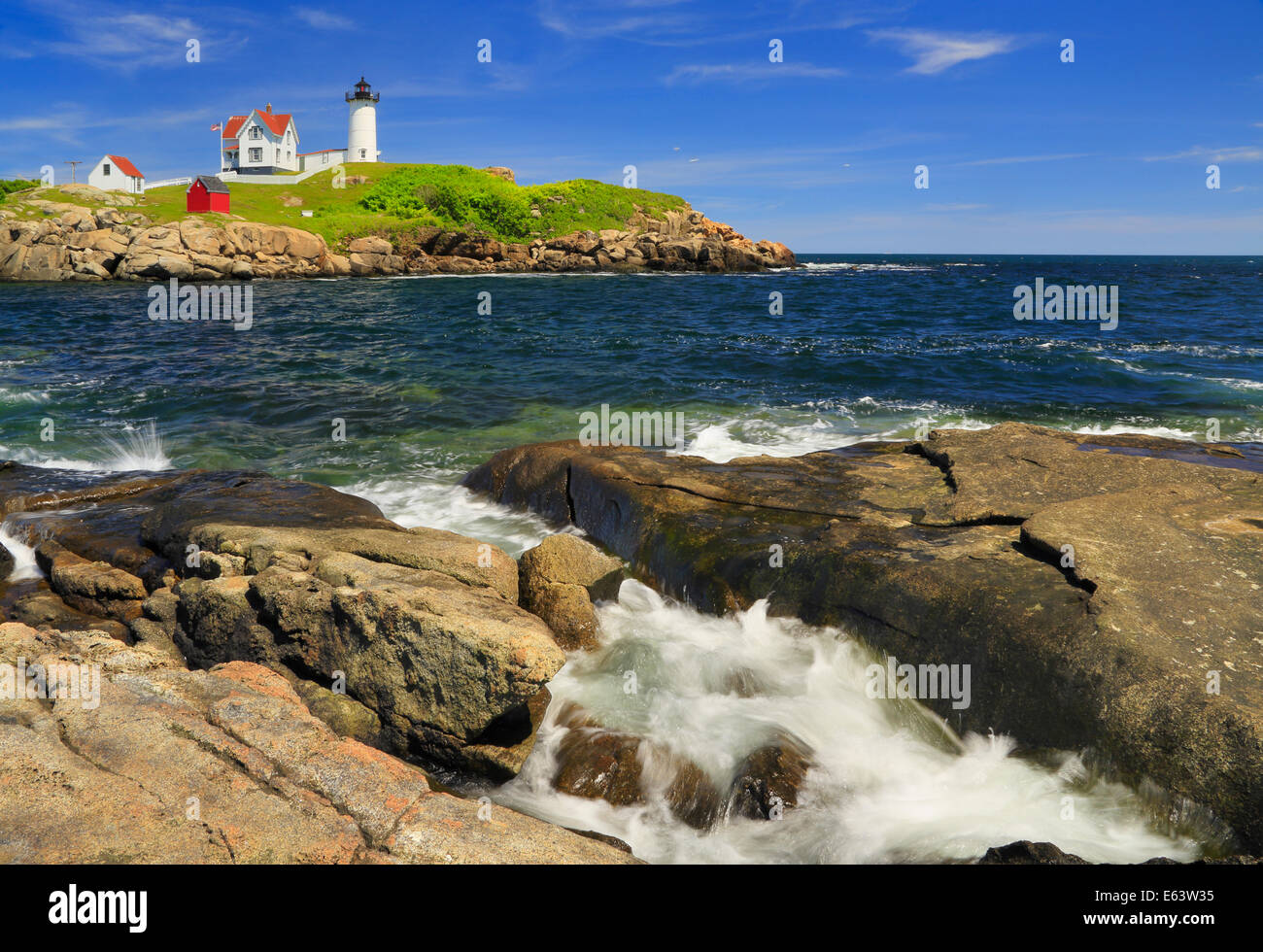 Cape Neddick faro, Nubble Luce, York Beach, Maine, Stati Uniti d'America Foto Stock