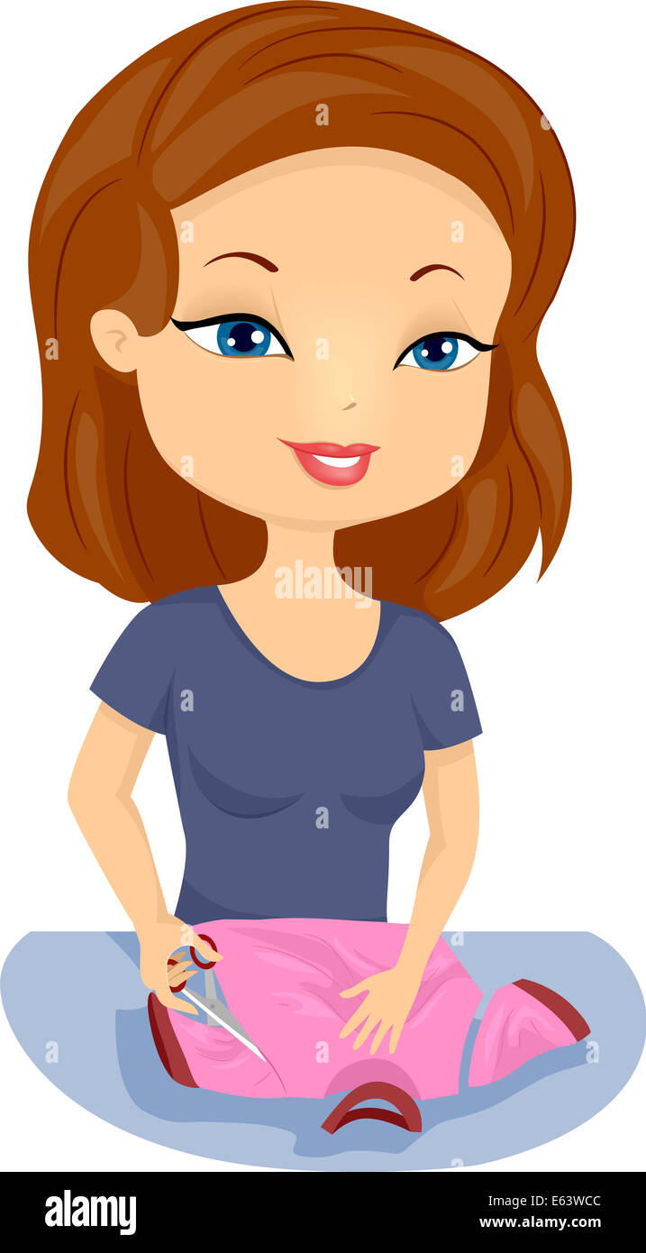 Illustrazione di una ragazza il suo taglio Shirt per alterazione Foto Stock