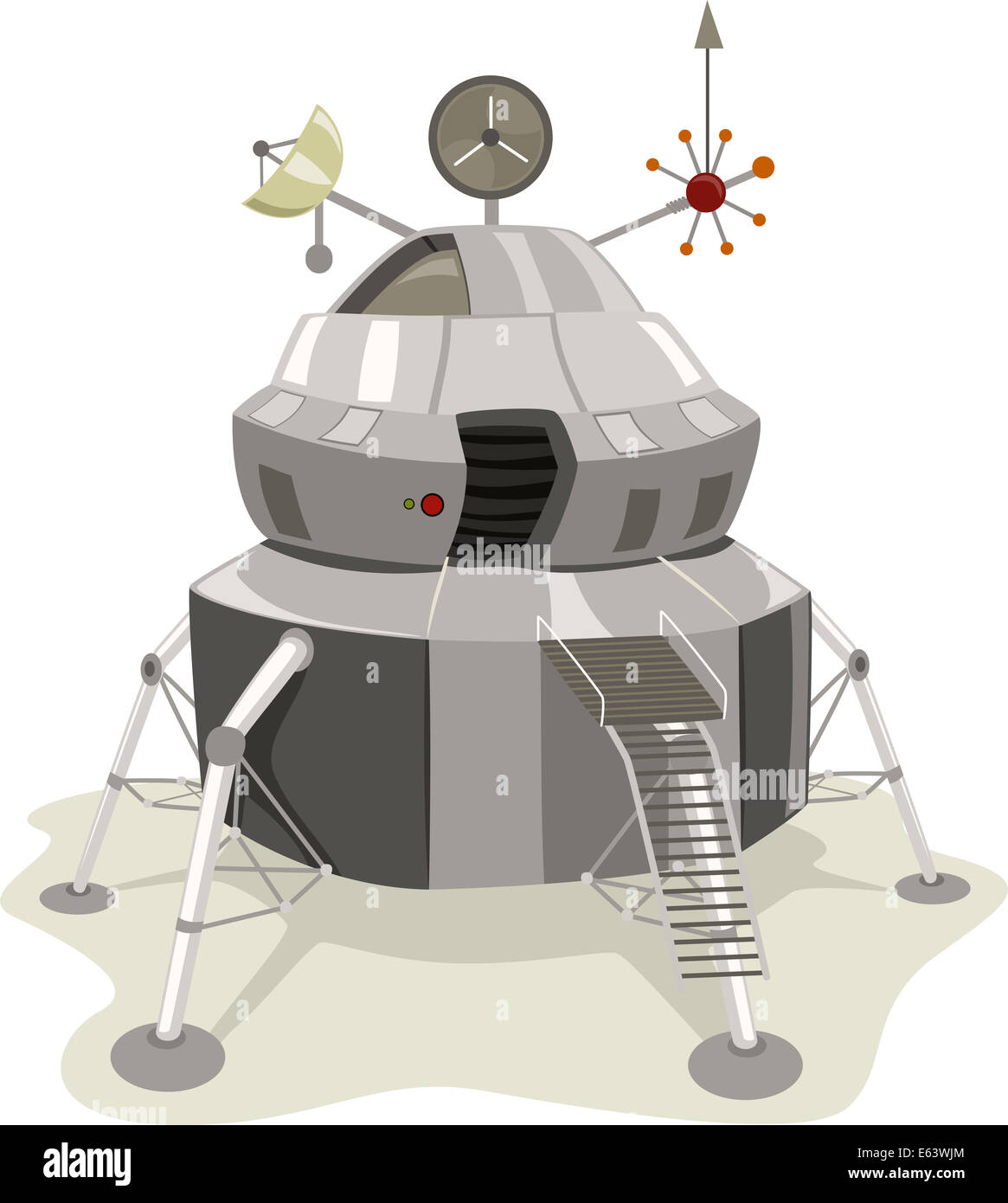 Illustrazione con un lander di spazio in una posizione stazionaria Foto Stock
