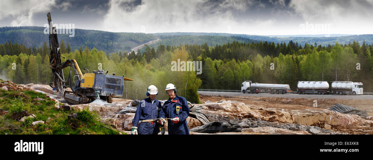 Ingegneri civili e rock-industria di perforazione Foto Stock