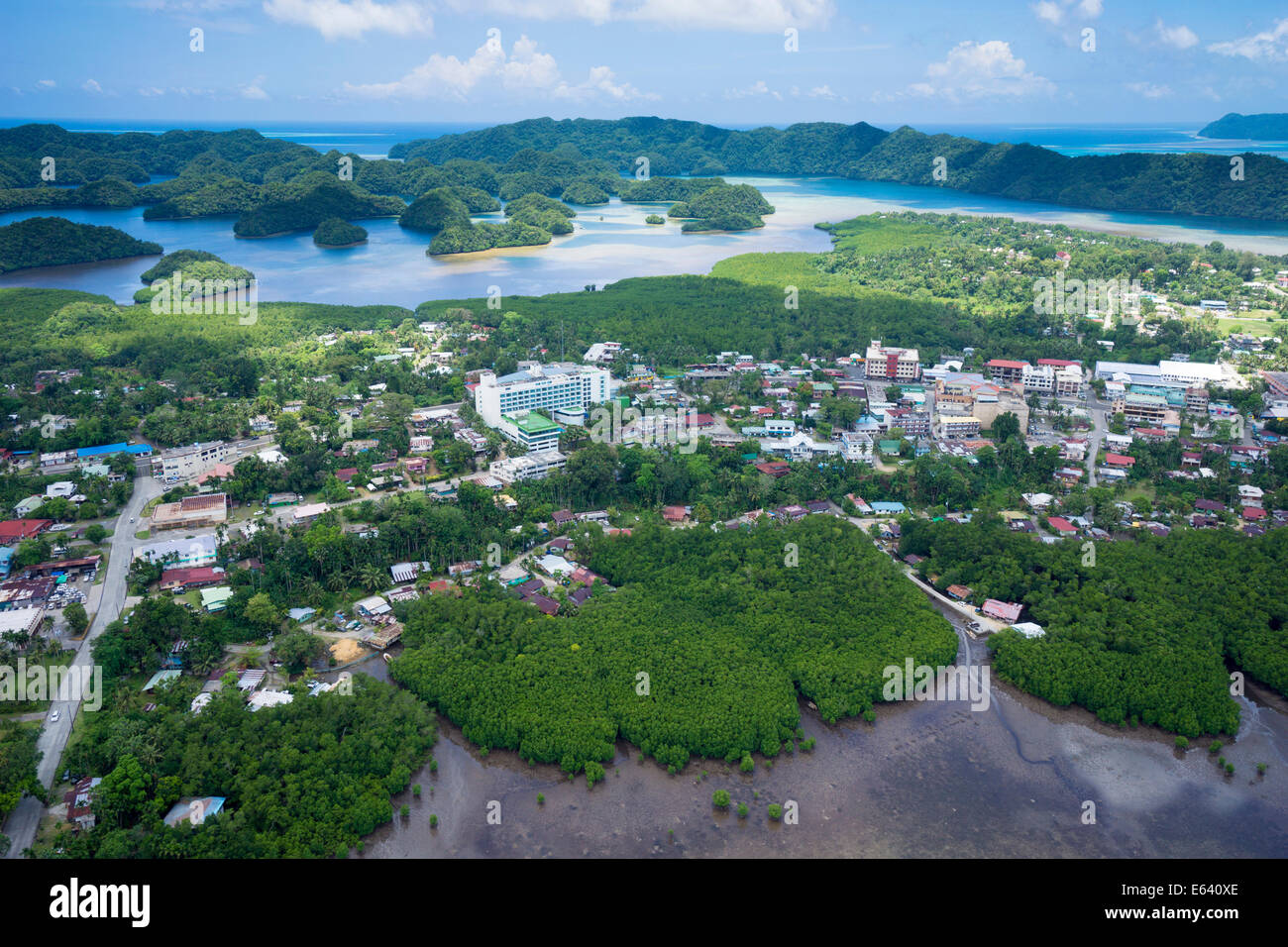 Vista aerea, Koror, Palau, Stati Federati di Micronesia Foto Stock