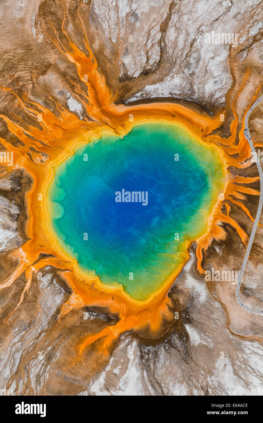 Grand Prismatic Spring, Midway Geyser Basin, il Parco Nazionale di Yellowstone, Wyoming USA Foto Stock