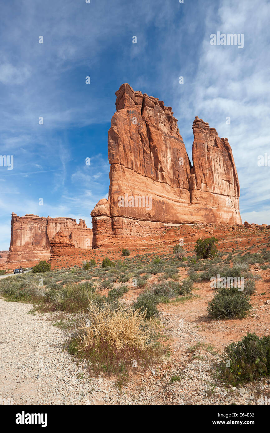 Courthouse Towers in Arches National Park. Utah, Stati Uniti d'America. Foto Stock