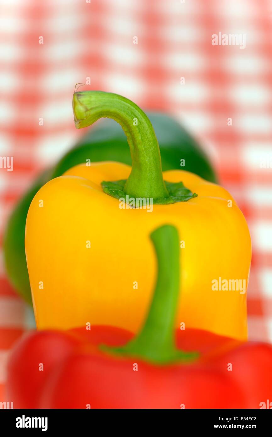 Rosso, giallo e il peperone verde Foto Stock