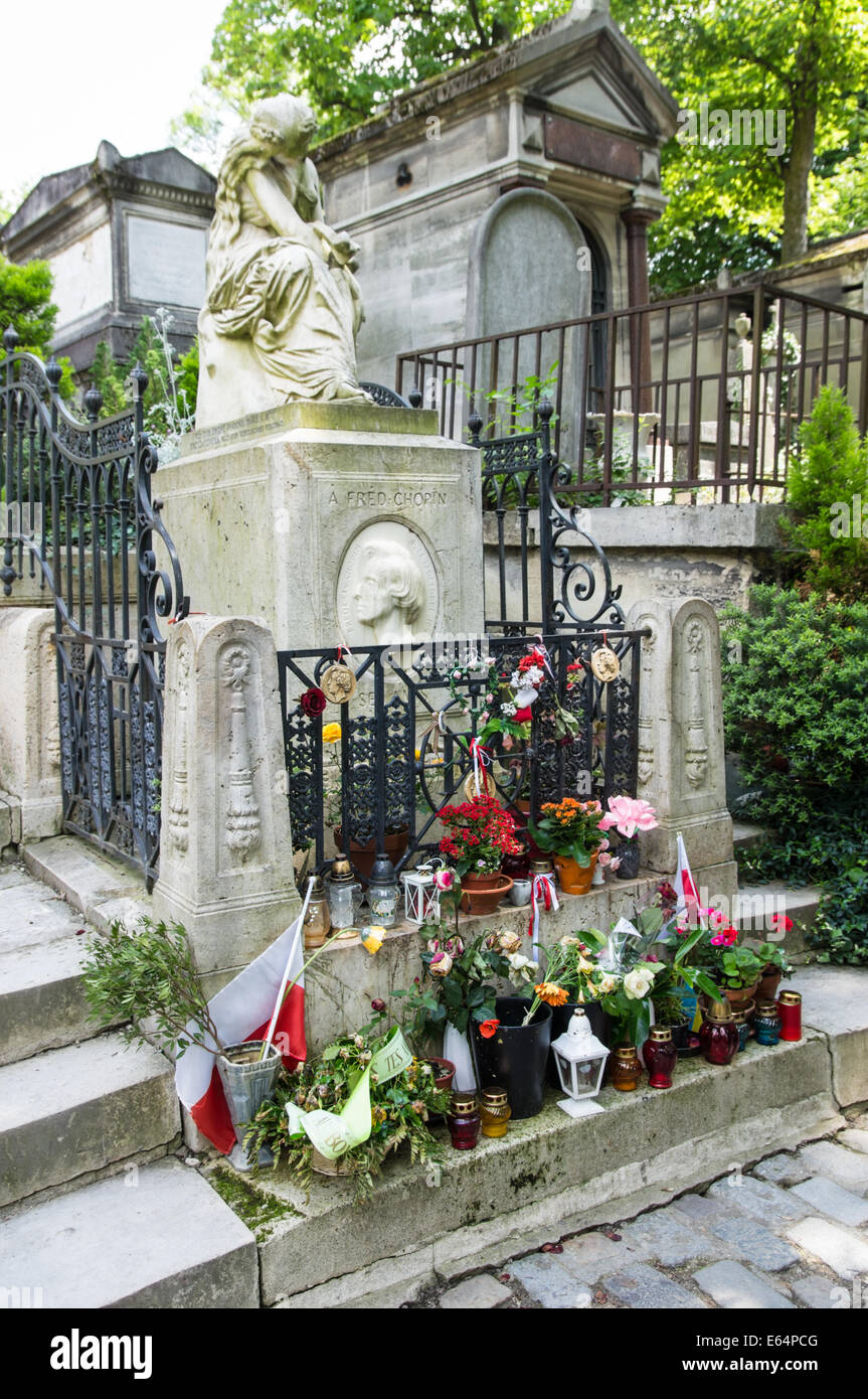 Tomba del compositore polacco Frédéric Chopin nel cimitero di Pere Lachaise di Parigi, Francia Foto Stock