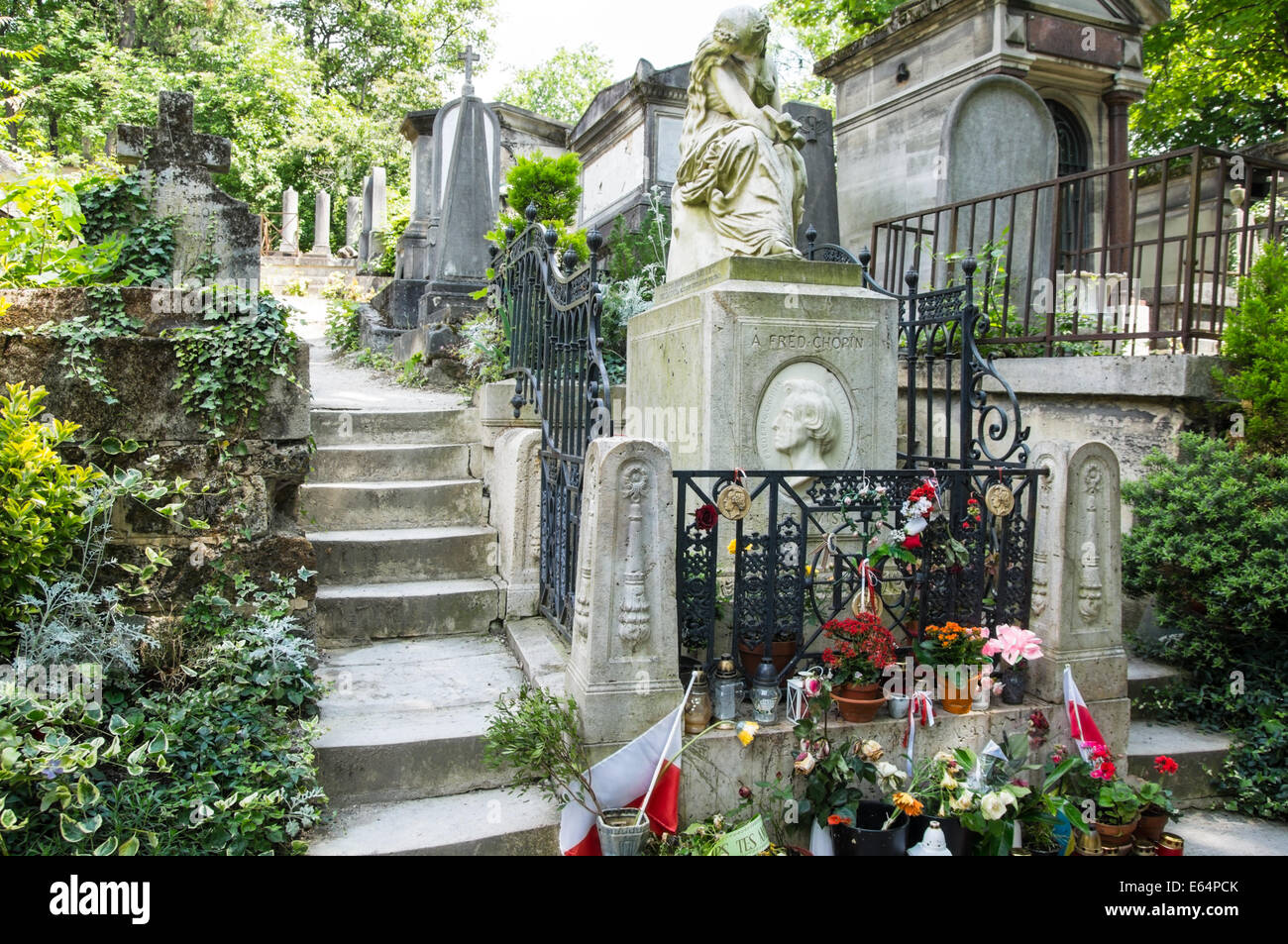 Tomba del compositore polacco Frédéric Chopin nel cimitero di Pere Lachaise di Parigi, Francia Foto Stock