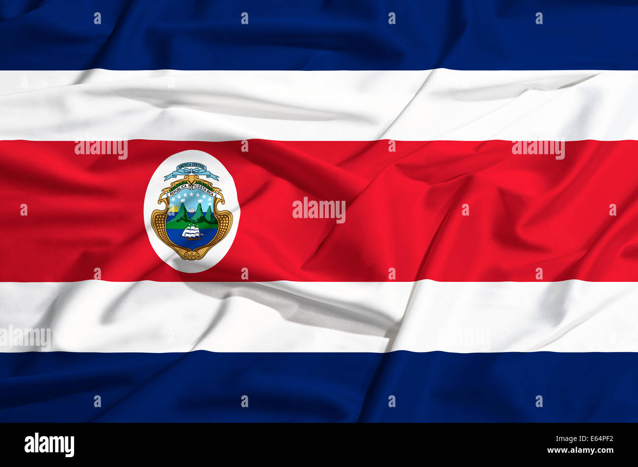 Costa Rica bandiera su un telo di seta sventolando Foto Stock