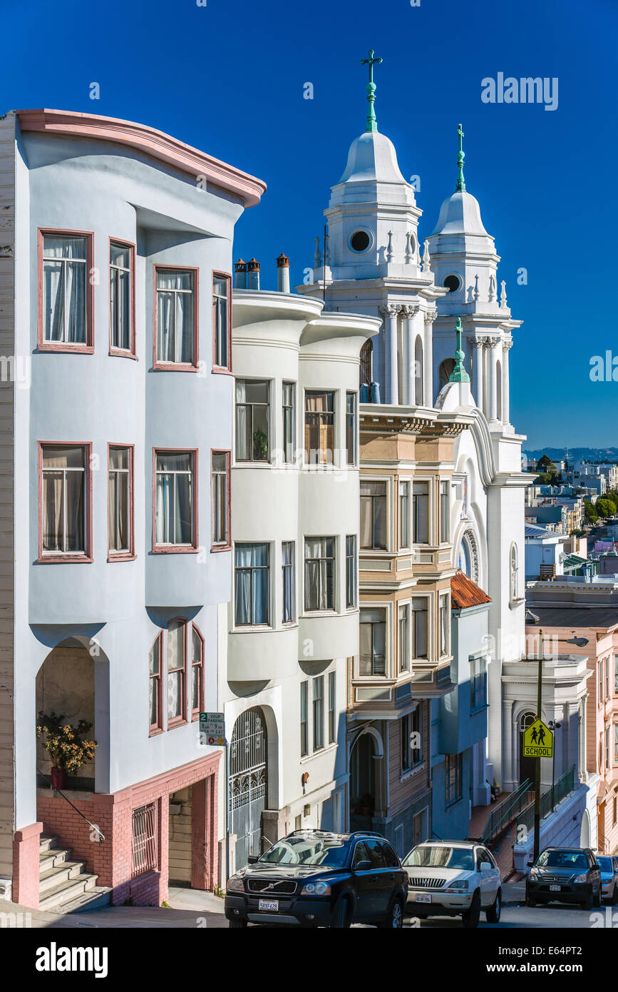Street in russo Hill quartiere di San Francisco, California, Stati Uniti d'America Foto Stock