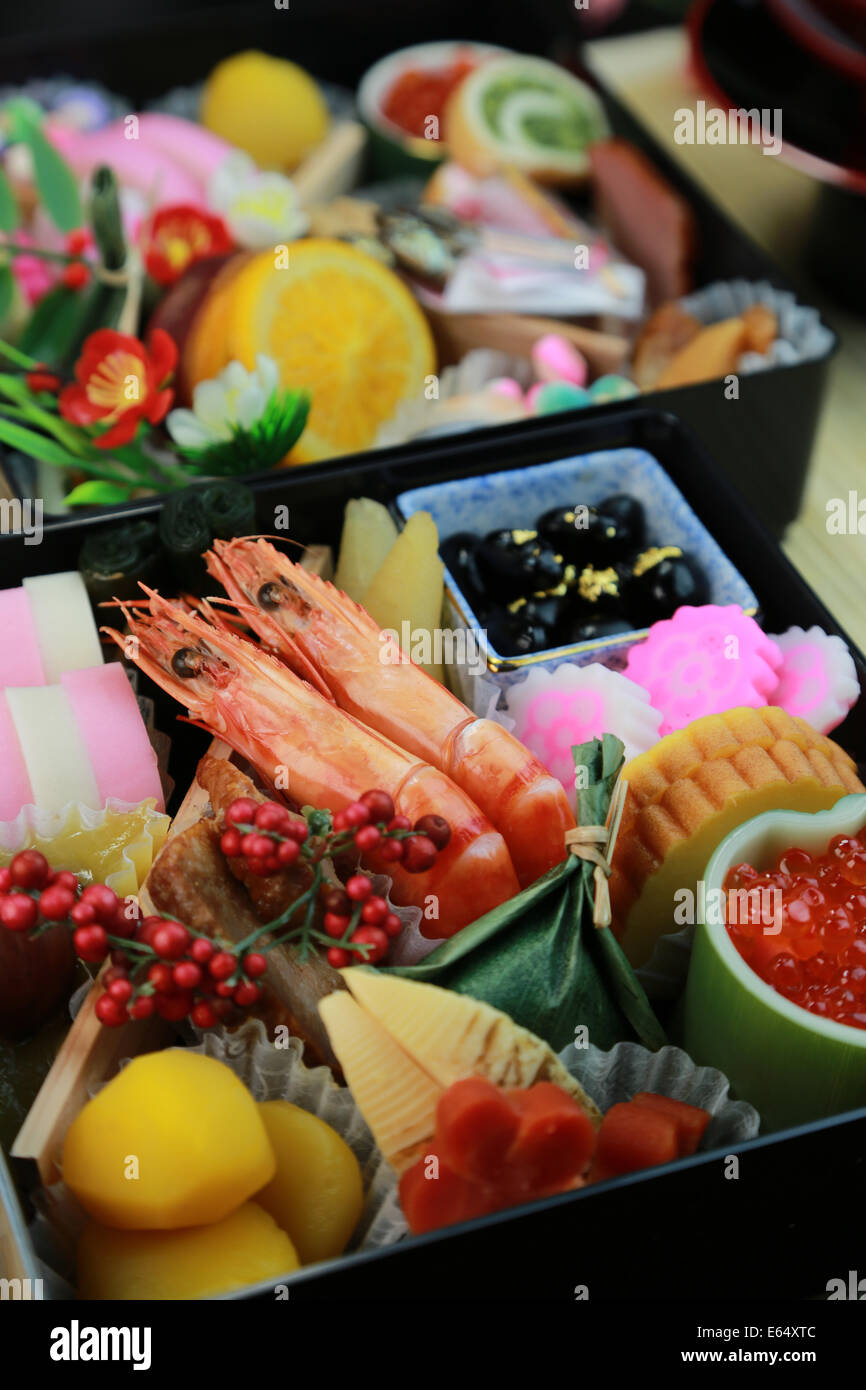 Osechi (tradizionale giapponese del nuovo anno alimenti) Foto Stock