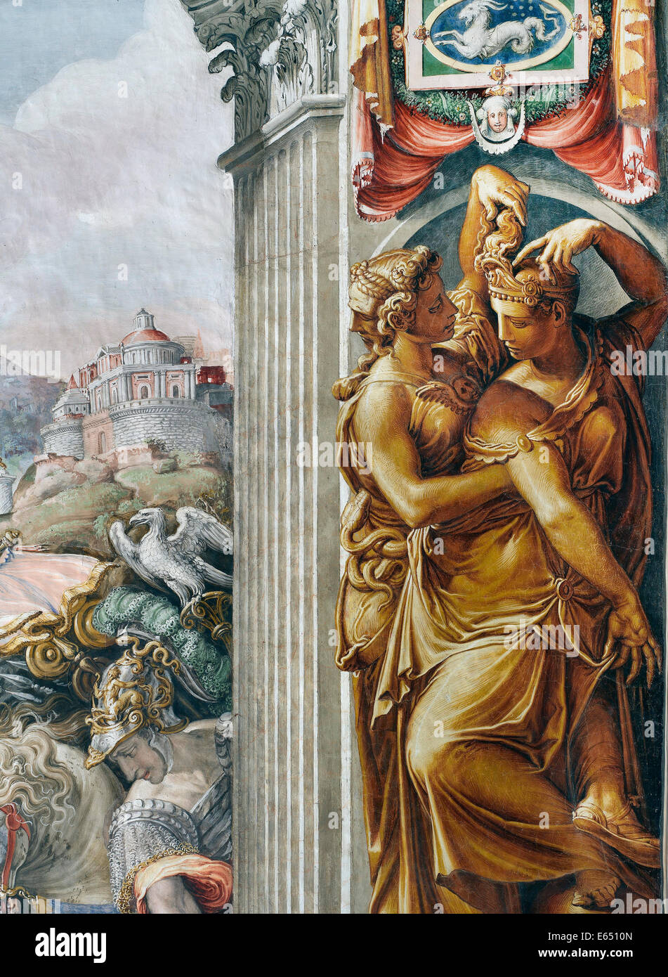 Francesco de' Rossi (Salviati), il tempo come la prudenza Siezes occasione dai capelli 1543-1545 affresco. Palazzo Vecchio museo, Firenze Foto Stock