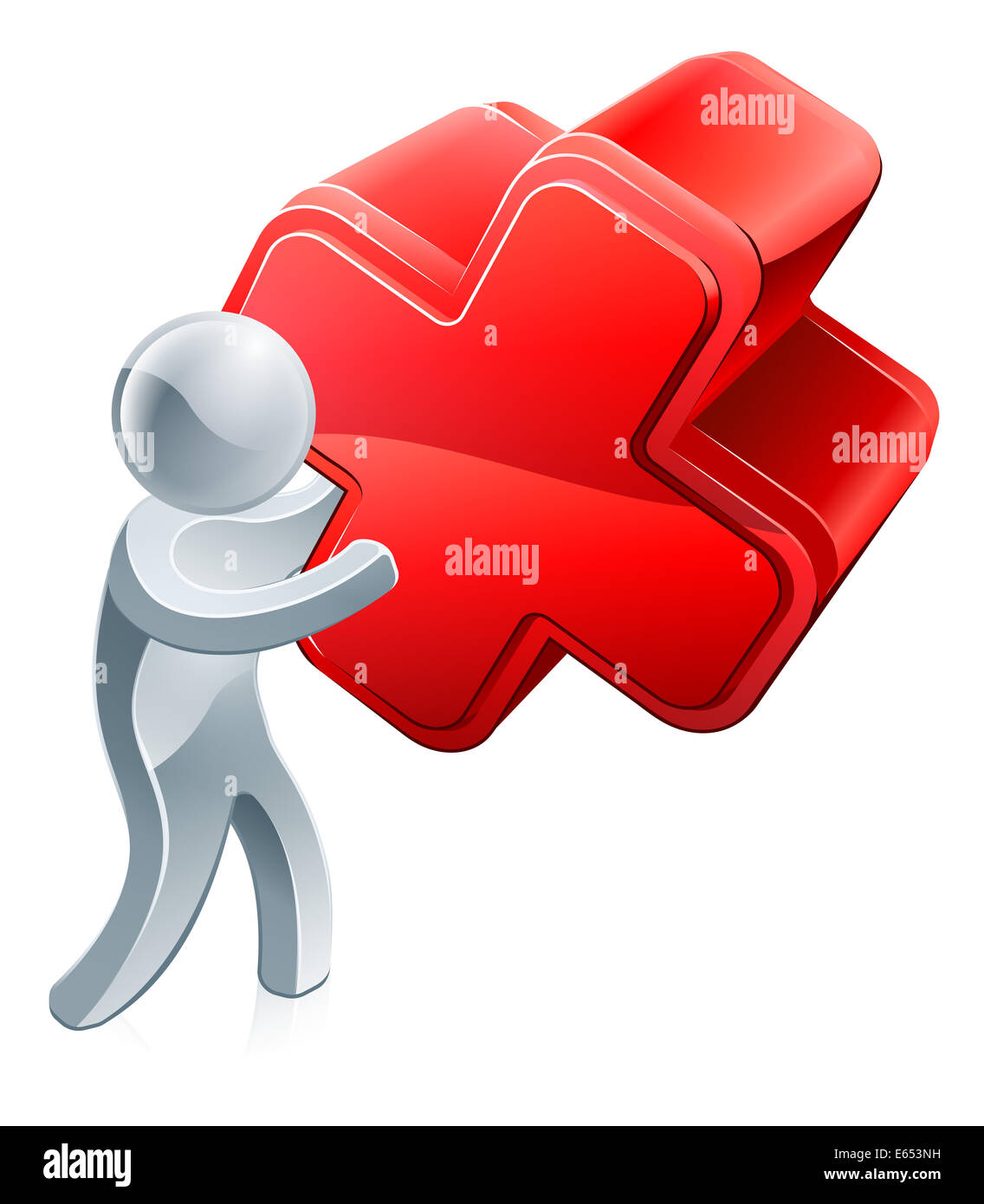 Tick uomo illustrazione concettuale di un personaggio mascotte tenendo un big red icona a forma di croce Foto Stock