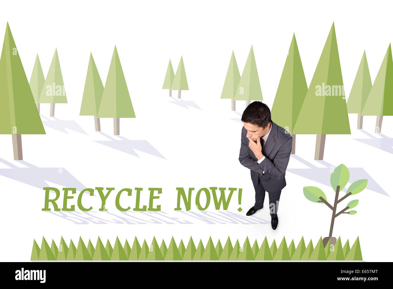 Esegui recycle ora contro la foresta con struttura di messa a terra Foto Stock