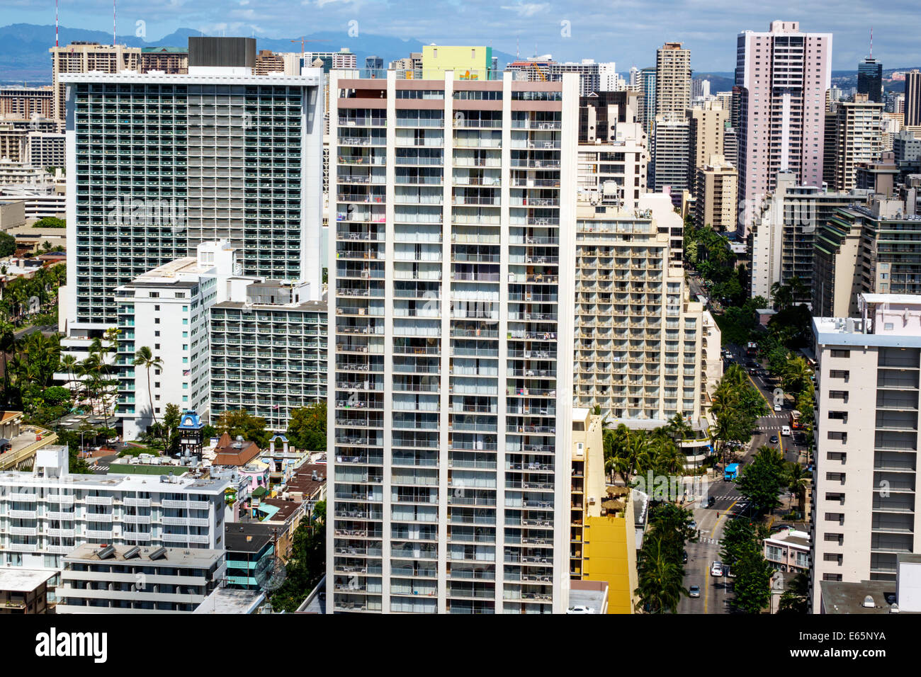 Honolulu Hawaii,Oahu,Hawaiian,Waikiki Beach,resort,alto,edificio,hotel,condomini,USA,Stati Uniti,Stati Uniti,America Polinesia,HI140323015 Foto Stock