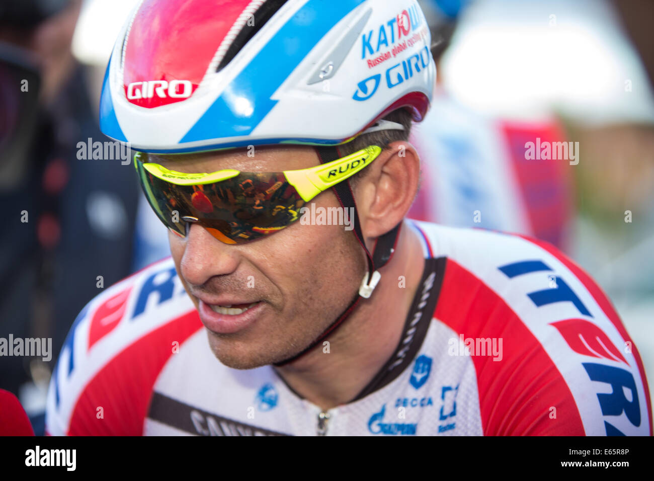 Alta, Norvegia. Il 15 agosto, 2014. Arctic gara di Norvegia 2014, giorno 2 Alexander Kristoff ha vinto la seconda tappa della gara artiche della Norvegia. La gara è stata 207km e avviato in Honningsvaag, vicino a Capo Nord Credito: Radarfoto/Alamy Live News Foto Stock