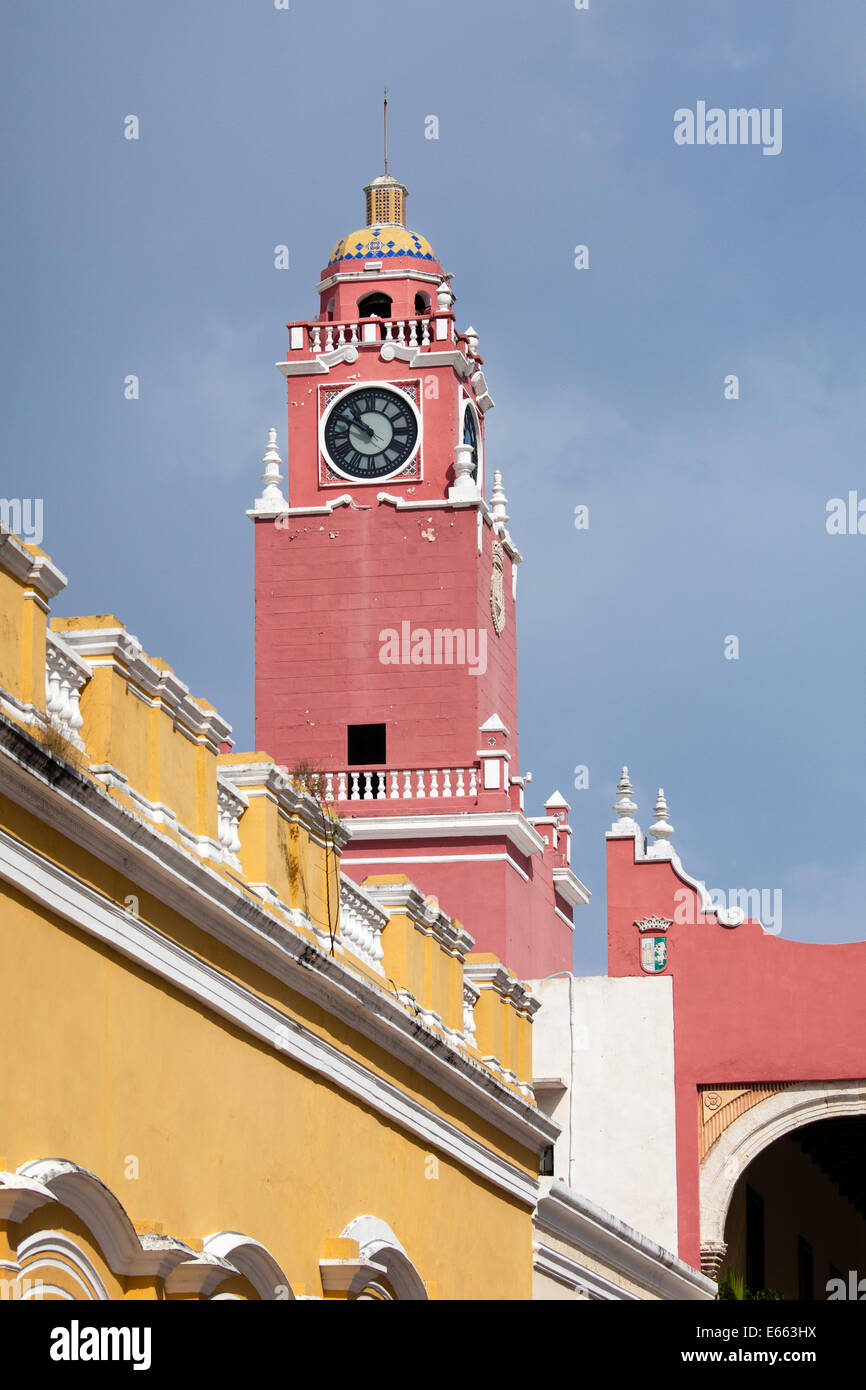 Torre del Palazzo del Governo di Merida, Yucatan, Messico. Foto Stock