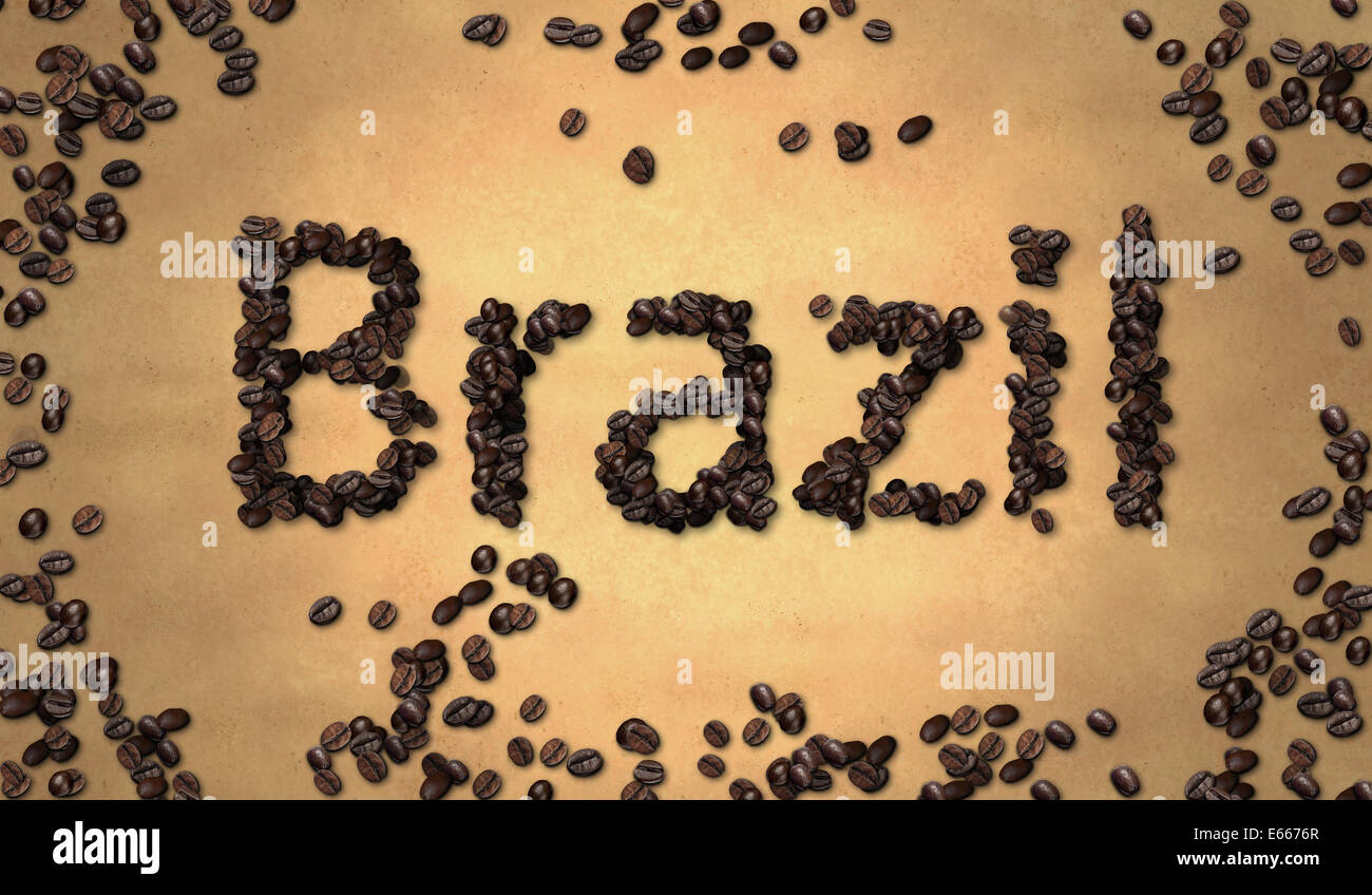 Il Brasile chicco di caffè su carta antica arte di testo Foto Stock