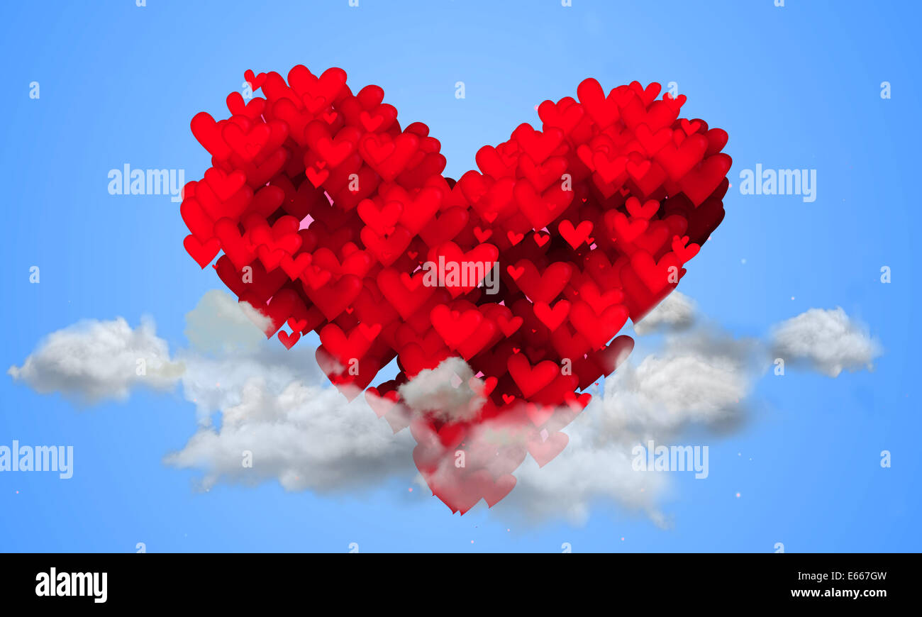 Amore Rosso forma particelle sul cielo sfondo blu Foto Stock