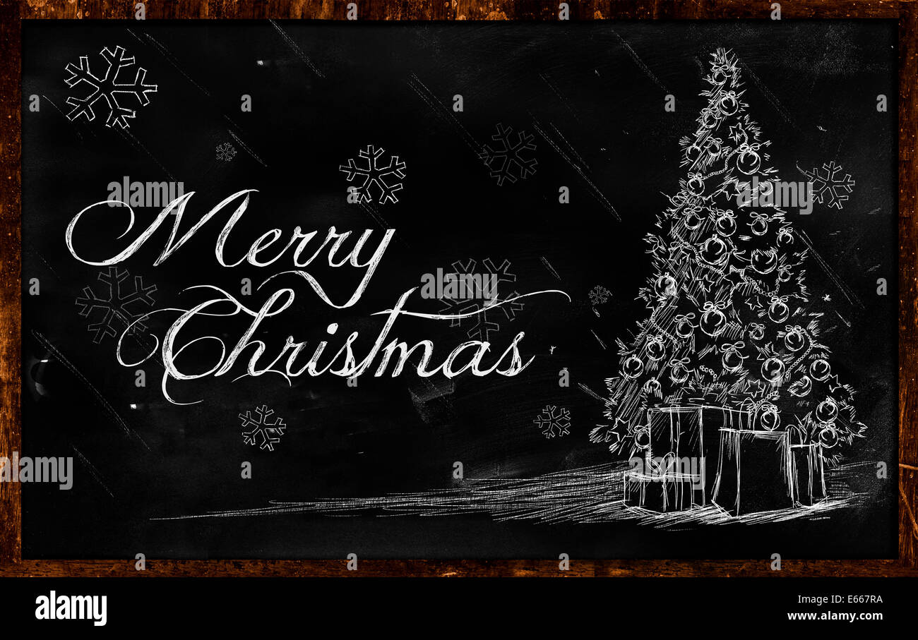 Merry Christmas tree disegno sulla lavagna Foto stock - Alamy