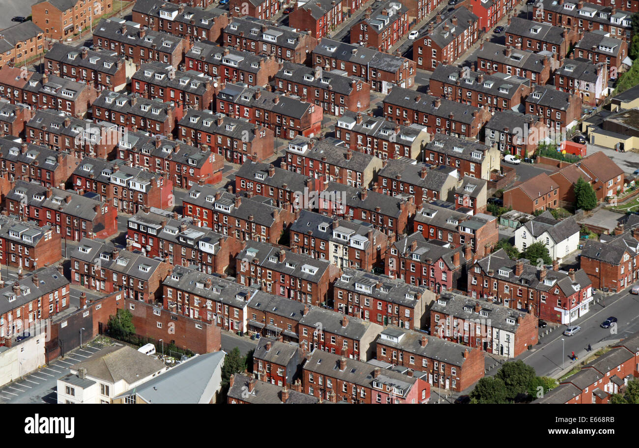 Vista aerea del back-to-back case in Leeds, West Yorkshire Foto Stock