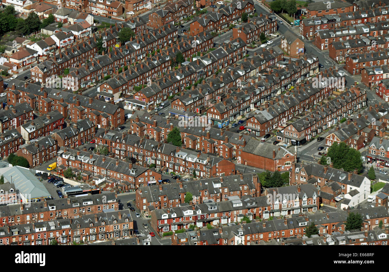 Vista aerea del back-to-back case in Leeds, West Yorkshire Foto Stock