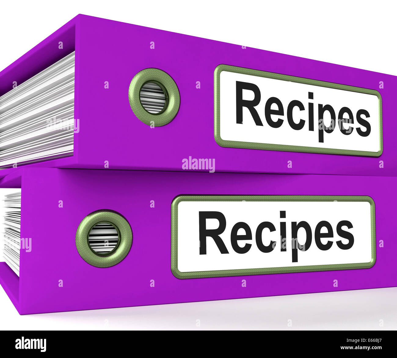 Le cartelle di ricette di significato i pasti e istruzioni di cottura Foto Stock
