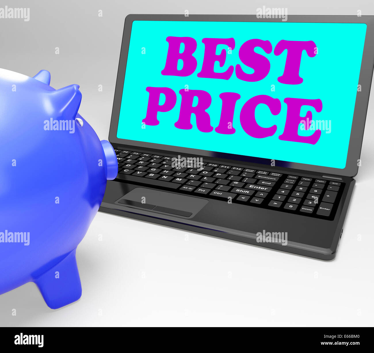Miglior prezzo laptop che mostra la vendita via Internet e offerte Foto Stock