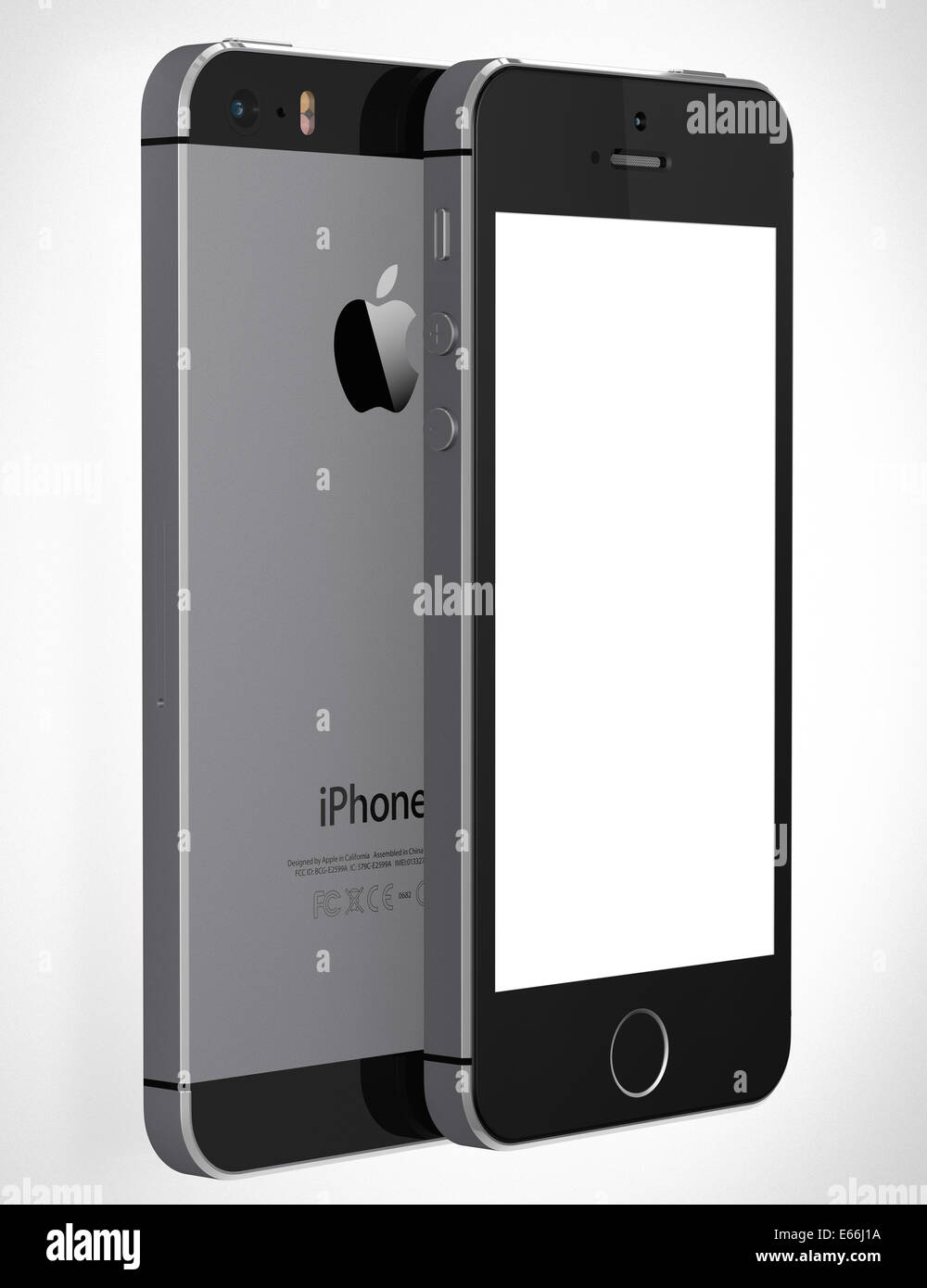 Una vista frontale di un Apple iPhone 5s la visualizzazione di una schermata bianca vuota Foto Stock