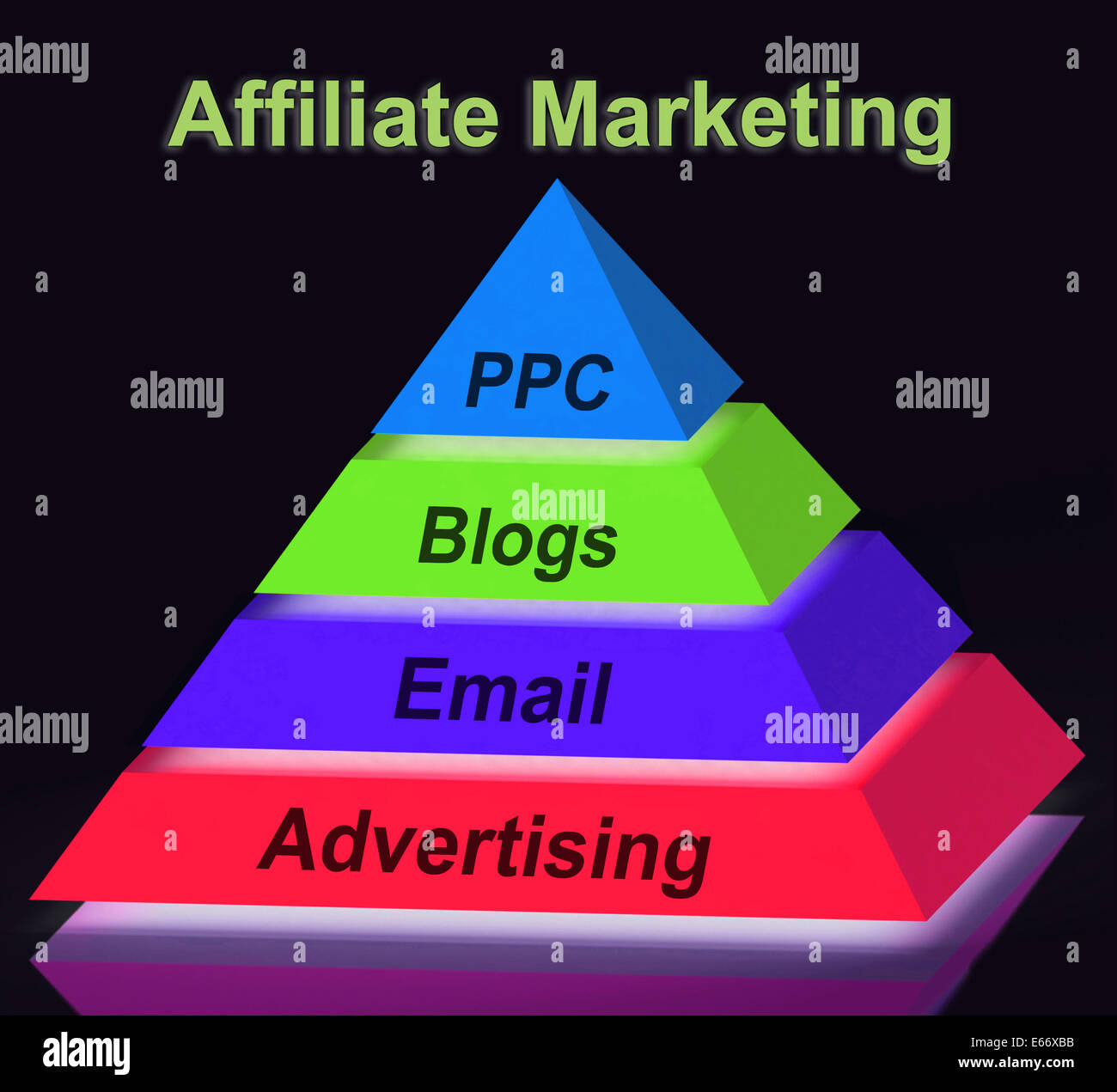 Affiliate marketing piramidale segno indicante l'invio tramite e-mail il Blog Annunci e PPC Foto Stock