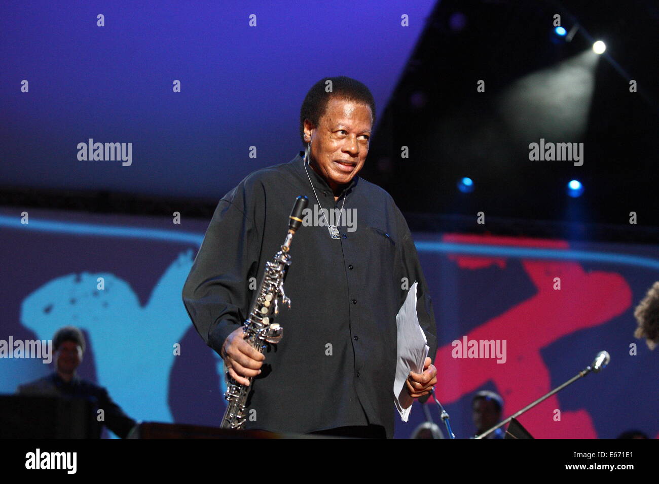 Gdansk, Poalnd 16th, Agosto 2014 Solidarietà del Festival delle arti, La Esperanza + concerto in Gdansk. American il sassofonista jazz e compositore Wayne Shorter suona dal vivo sul palco Credito: Michal Fludra/Alamy Live News Foto Stock