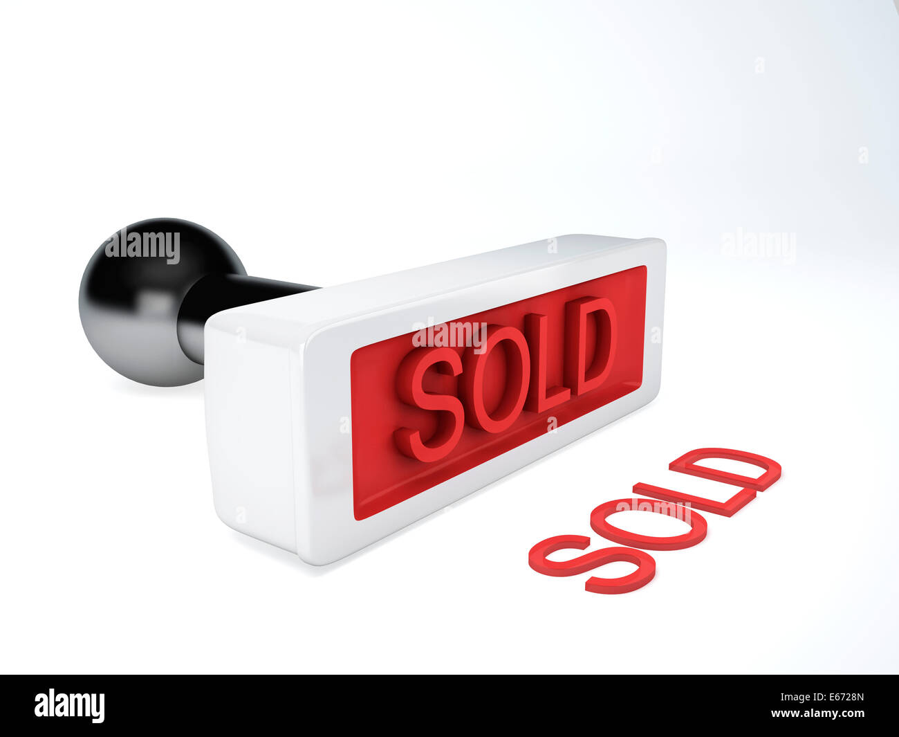 Immagine del francobollo rosso venduto 3d illustrazione. bianco isolato Foto Stock